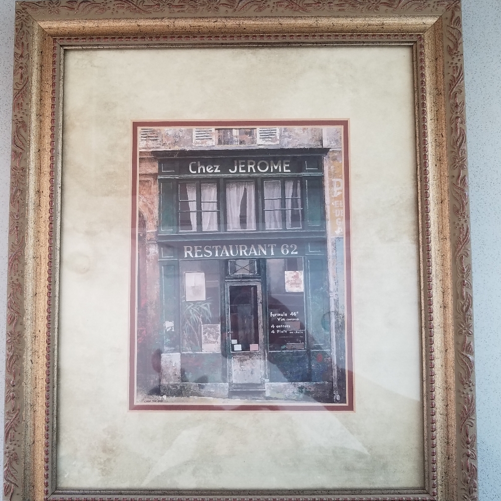 Framed print, Chez Jerome by artist Chiu Tuk Hak